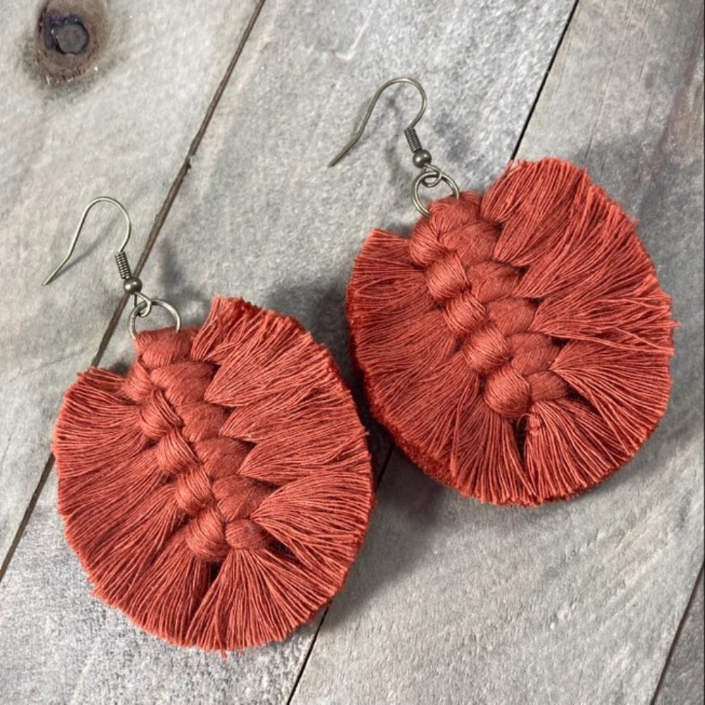 Macrame Feather Fringe Earrings